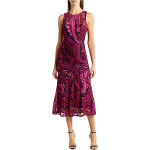 Sam Edelman Laurel Leaf Embroidered Midi Dress Magenta Pink Red Black Size 8